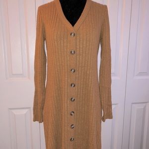 AE ribbed tan button sweater dress